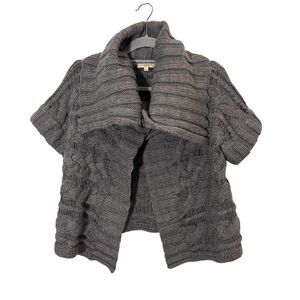 Burberry Cardigan Sweater Women’s M Cable Knit Chunky Cropped Funnel Neck Gray